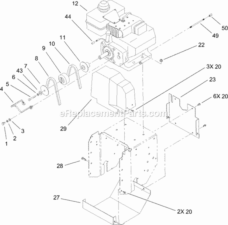 Engine & Belt Cover Assembly Diagram and Parts List for 28232 200000001-200999999 - 2000 Lawn Boy Snow Blower